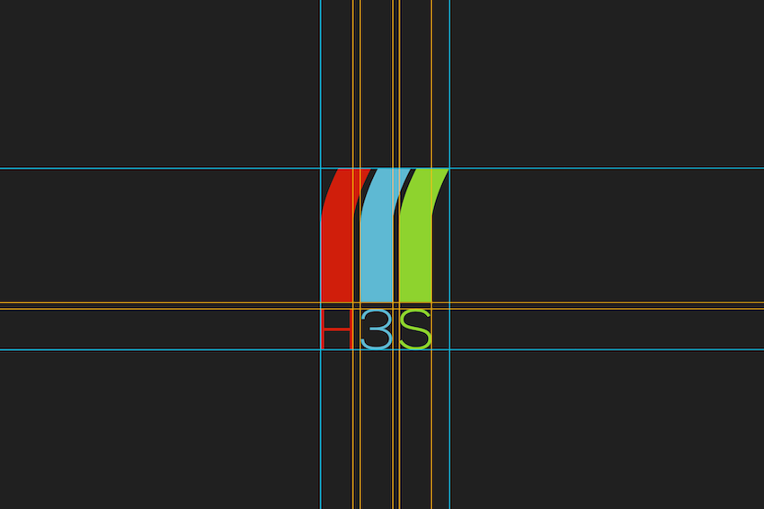 The H3S logo I designed with a grid showing how everything is aligned.